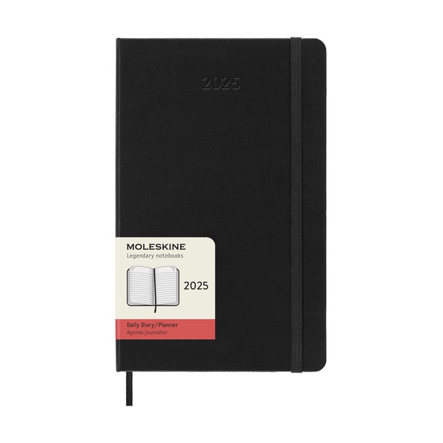 Agenda large 2025 día página tapa dura Moleskine negro en inglés.