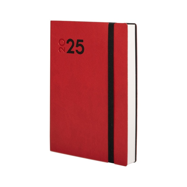 Agenda encuadernada año 2025 Dynamic Mara Y4-120x170 mm 1 día página Finocam rojo multilingüe.