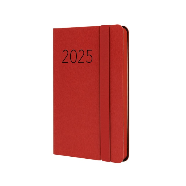 Agenda encuadernada año 2025 Flexi Lisa F2-82x127 mm semana vista horizontal Finocam rojo multilingüe.