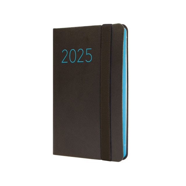 Agenda encuadernada año 2025 Flexi Lisa F2-82x127 mm semana vista horizontal Finocam negro multilingüe.