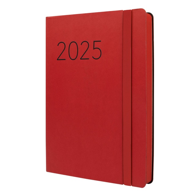 Agenda encuadernada año 2025 Flexi Lisa FA5-148x210 mm 1 día página Finocam rojo multilingüe.