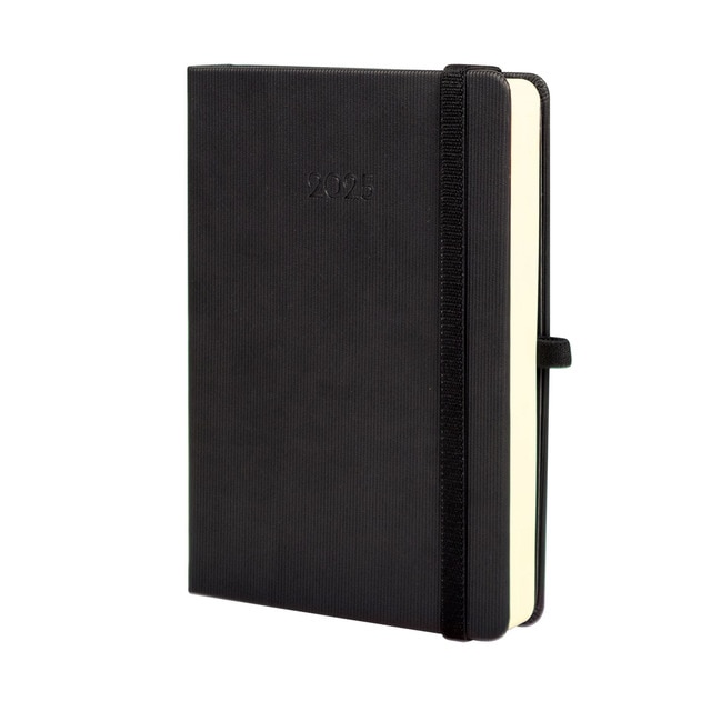 Agenda encuadernada año 2025 Mínimal Textura M4-118x168 mm 1 día página Finocam negro multilingüe.