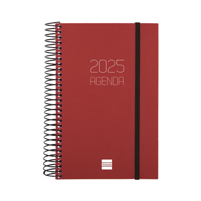 Agenda año 2025 Espiral Basics Opaque E5-117x181 mm 1 día página Finocam burdeos.