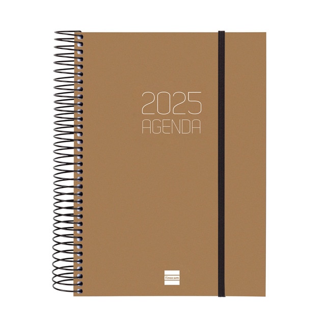 Agenda año 2025 Espiral Basics Opaque E10-155x212 mm 1 día página Finocam marrón.