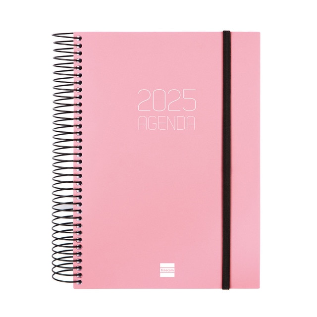 Agenda año 2025 Espiral Basics Opaque E10-155x212 mm 1 día página Finocam rosa.