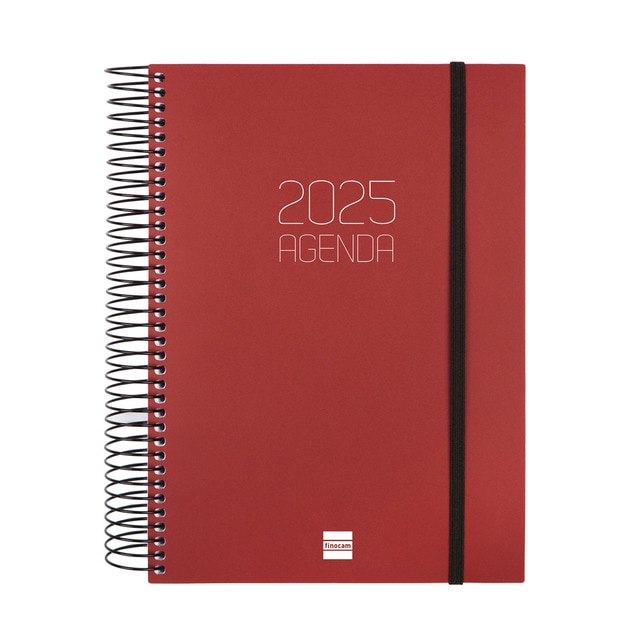 Agenda año 2025 Espiral Basics Opaque E10-155x212 mm 1 día página Finocam burdeos.