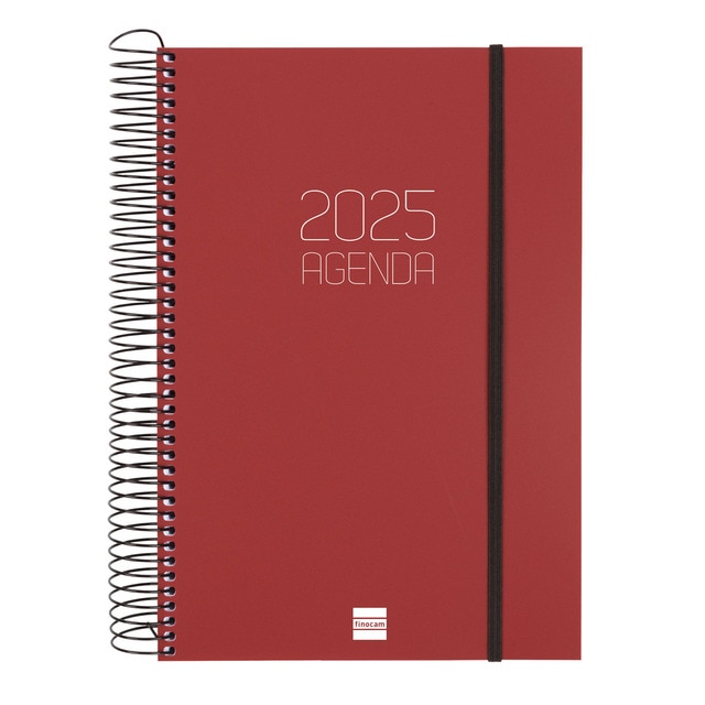 Agenda año 2025 Espiral Basics Opaque E11- 165x242 mm 1 día página Finocam burdeos.