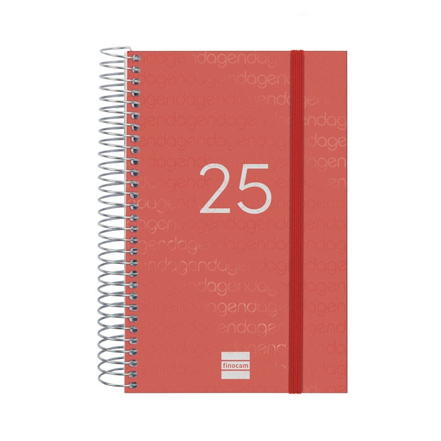 Agenda año 2025 Espiral Basics Year E5-117x181 mm 1 día página Finocam rojo.