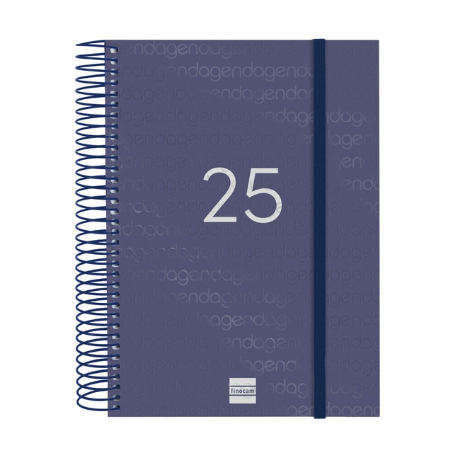 Agenda año 2025 Espiral Basics Year E10-155x212 mm 1 día página Finocam azul.