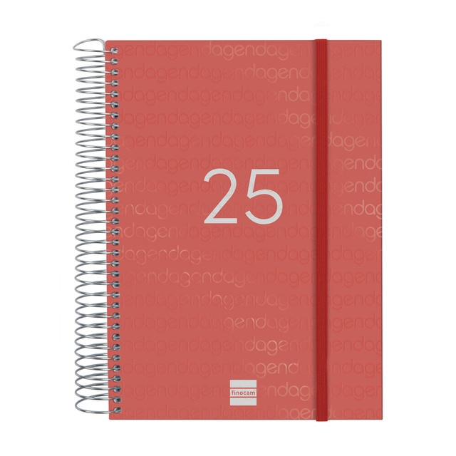Agenda año 2025 Espiral Basics Year E10-155x212 mm 1 día página Finocam rojo.