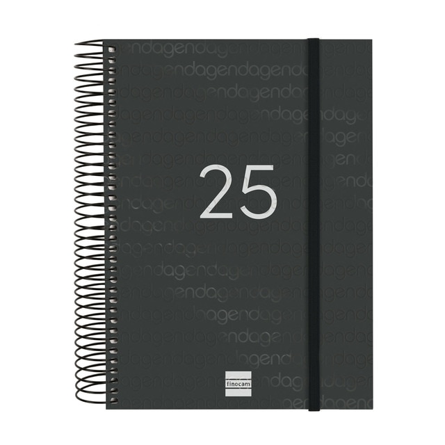 Agenda año 2025 Espiral Basics Year E10-155x212 mm 1 día página Finocam negro.