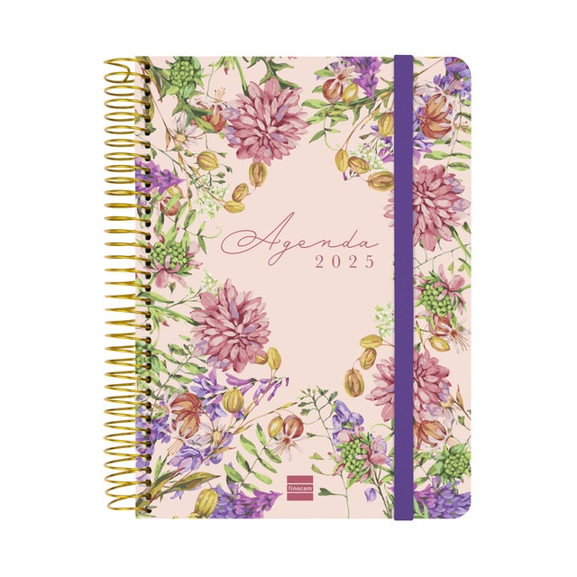 Agenda espiral año 2025 Cloe E10-155x212 mm 1 día página Finocam rosa.