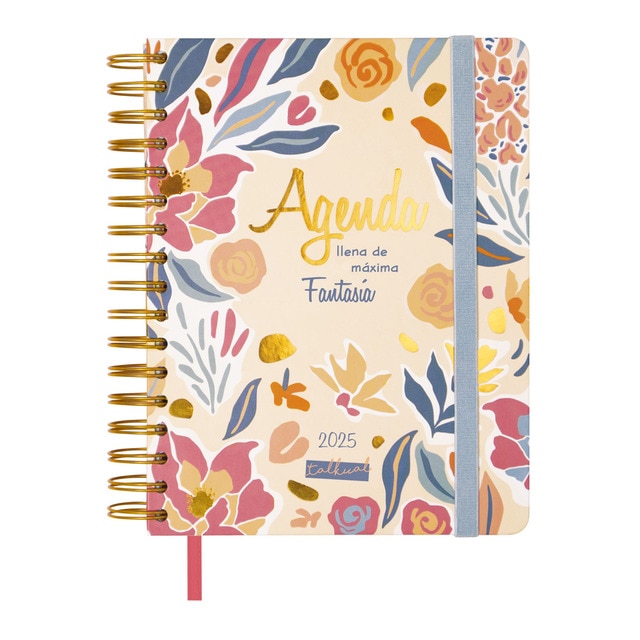 Agenda espiral doble año 2025 Talkual 4º-155x217 mm 1 día página Fantasía Finocam multicolor.