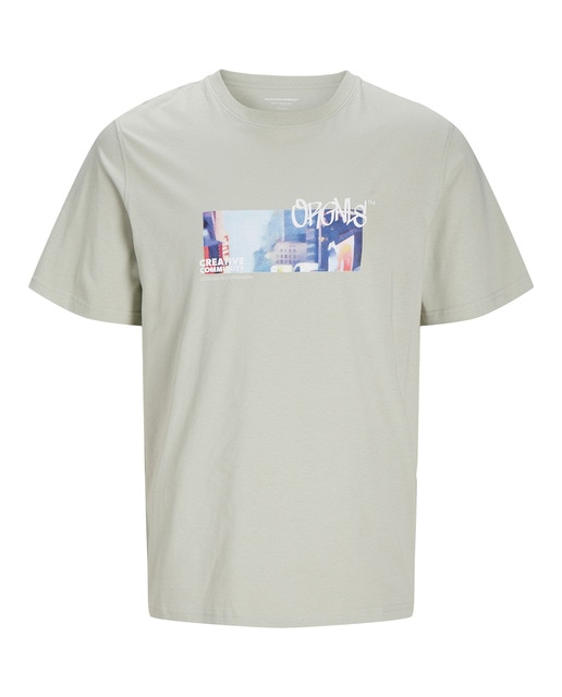 Camiseta manga corta cuello redondo y print lateral para hombre