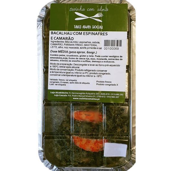 Bacalhau com Espinafres e Camarão 1 Dose 2 Pessoas embalagem 700 g