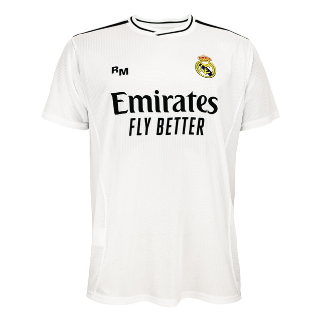Camiseta réplica oficial de la primera equipación de fútbol del Real Madrid C.F. Infantil.