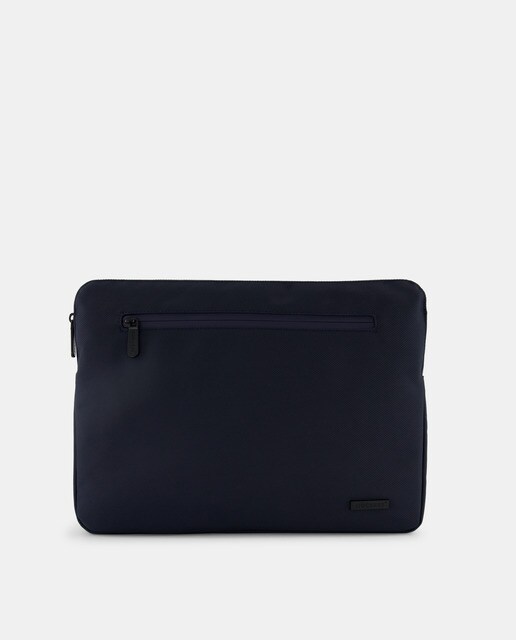 Funda de portátil en azul marino con bolsillo frontal