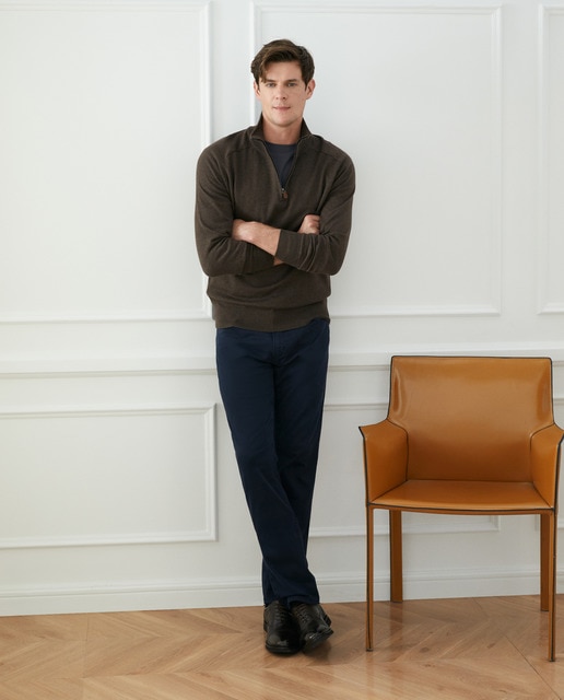 Jersey de hombre de cuello semicisne con cremallera algodón merino