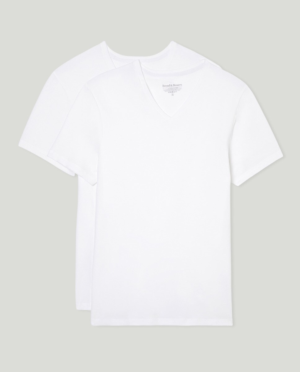 Pack de 2 T-shirts Elásticas com Decote em Bico - Branco Branco-4