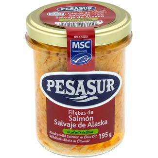 filetes de salmón salvaje de Alaska en aceite de oliva