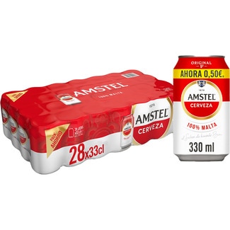precios Amstel Cerveza Rubia 100% Malta Pack 28 Latas 33 Cl en Hipercor