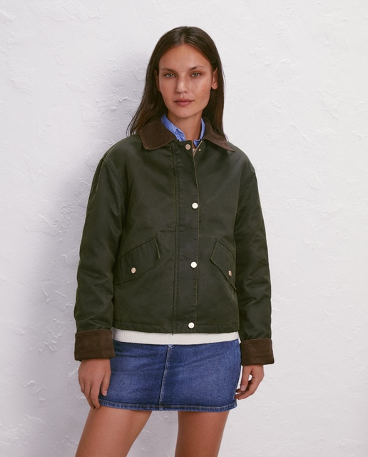 Parka de mujer encerada cuello pana