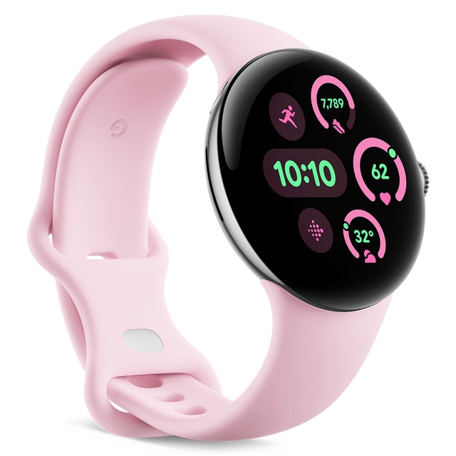 Google Pixel Watch 3 41mm, Caja de aluminio color plata pulida y correa deportiva color rosa cuarzo, Wi-Fi Smartwatch