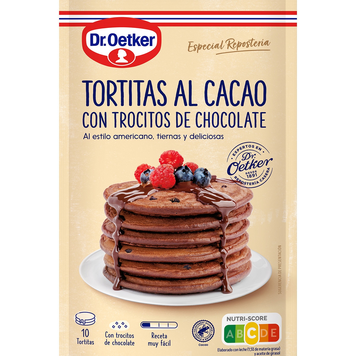 preparado para tortitas al cacao con trocitos de chocolate 10 unidades
