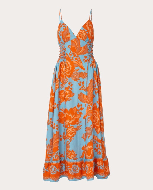 Vestido midi de lino estampado