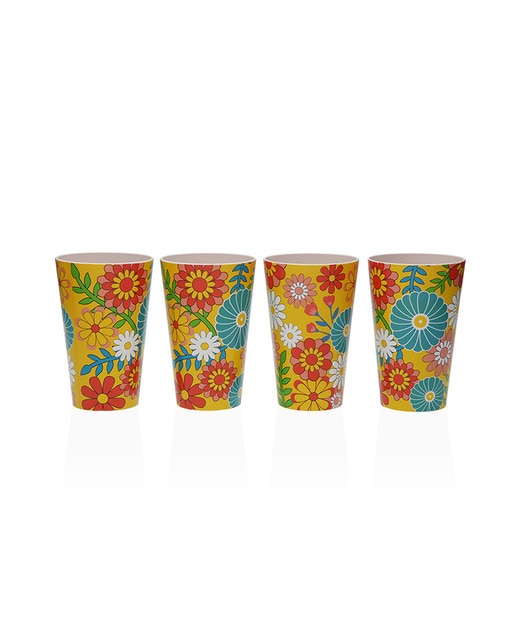 Set 4 vasos amarillos flores