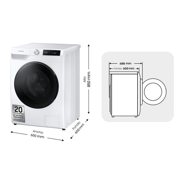 Thumbnail 2 de Samsung WD11DG6B85BEU3 Lavadora secadora 11 kg/6 kg Clase D/A