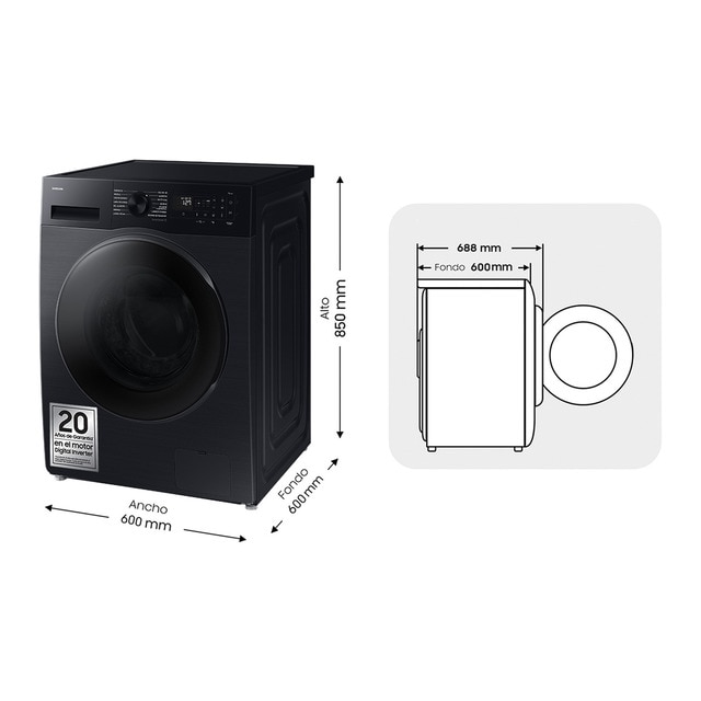 Thumbnail 2 de Samsung WD11DG5B15BBEC lavadora secadora 11 kg, 1.400 rpm