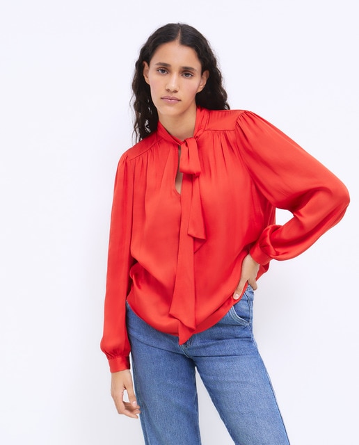 Blusa manga larga satinada