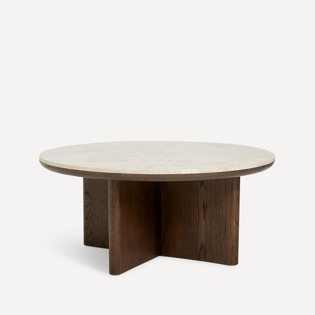 Mesa de centro de madera de roble y mármol Liam Room - El Corte Inglés