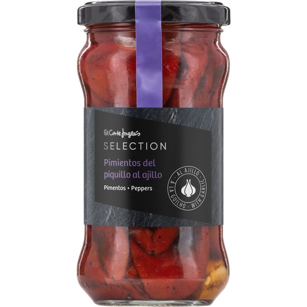 pimientos del piquillo enteros al ajillo frasco 290 g neto escurrido