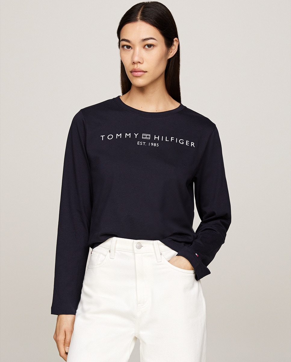 Tommy Hilfiger - Camiseta de mujer de manga larga y cuello redondo.