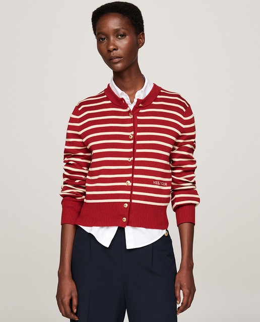 Tommy Hilfiger - Chaqueta de punto de mujer con cierre de botones y manga larga.