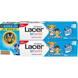 LACER Kinder-Zahngel Erdbeergeschmack beugt Karies vor ab 6 Jahren 2x75 ml + 3D-Figur als Geschenk