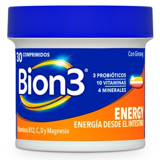 BION3 Energy multivitamínicos con probióticos, Vitamina B12, C y Magnesio envase 30 comprimidos para energía física y Mental y reducción de fatiga