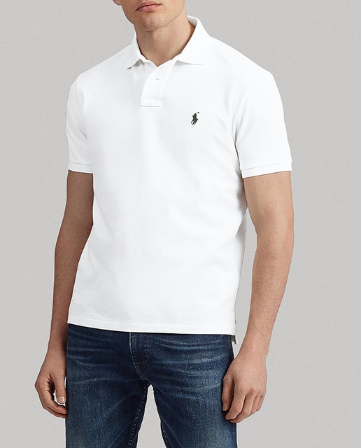 Polo de hombre slim blanco de manga corta con logo tono verde caqui/beige/dorado