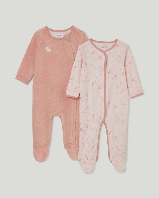 Pack de dos peleles de bebé niña con estampado