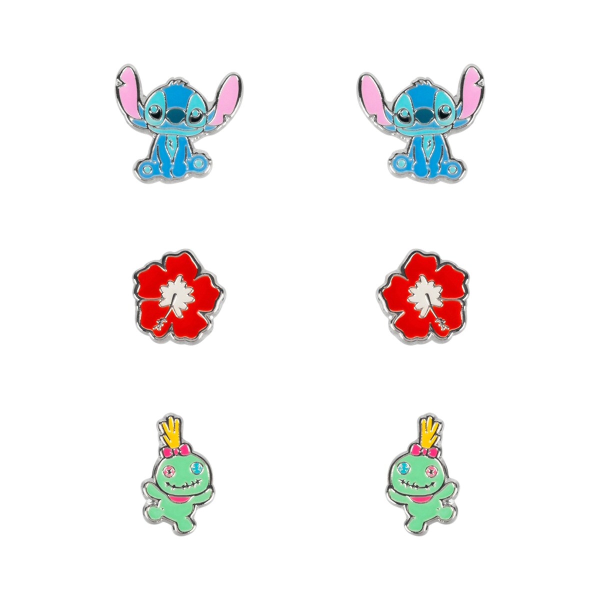 Imagem 0 de Conjunto 3 Brincos Lilo&Stitch Flower Stitch Disney