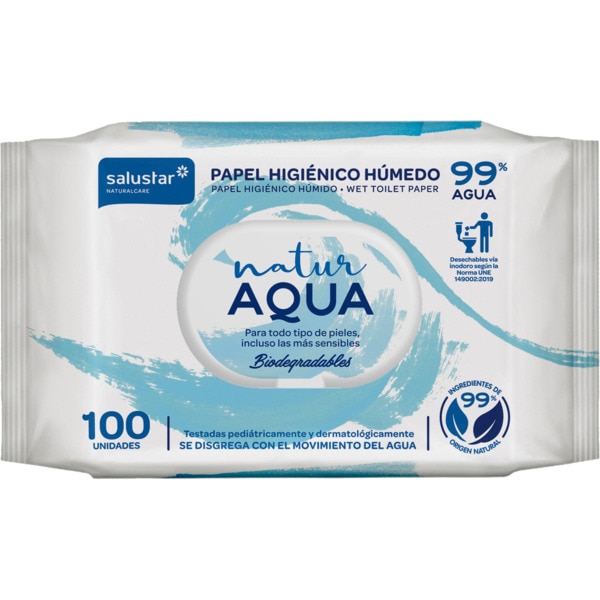Papel Higiénico Húmido Natur Aqua embalagem 100 unidades