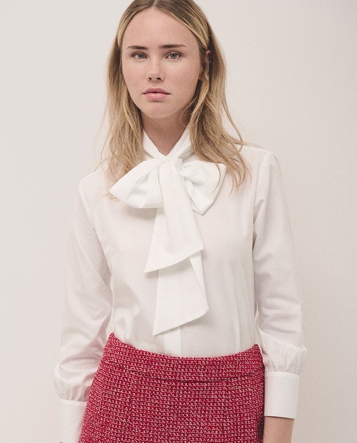 Camisa de mujer con lazada algodón Jacquard rombo