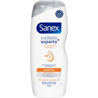 SANEX NATURAL PREBIOTIC gel de baño Sensitive 0% sulfatos botella 600 ml para piel sensible