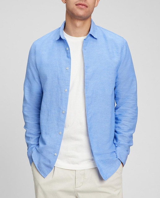 Camisa de hombre slim lisa azul