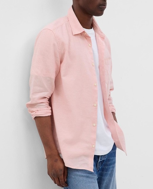 Camisa de hombre mezcla lino y algodón con botones