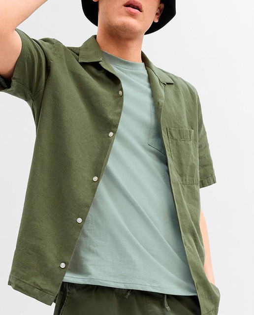 Camisa de hombre estilo Vacay Lino-Algodón