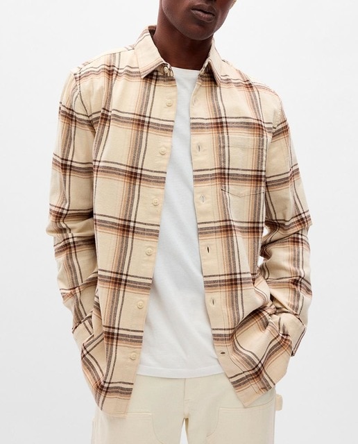Camisa hombre de franela de peso medio 100% algodón orgánico