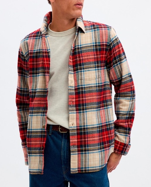 Camisa hombre de franela de peso medio 100% algodón orgánico